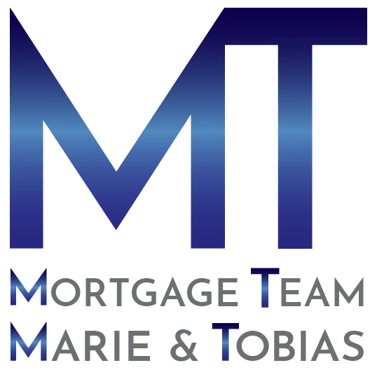 A green background with blue letters that say " mortgage team marie & tobias ".